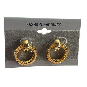 Fashion Earrings Textured Gold Tone Door Knocker Double Hoops New